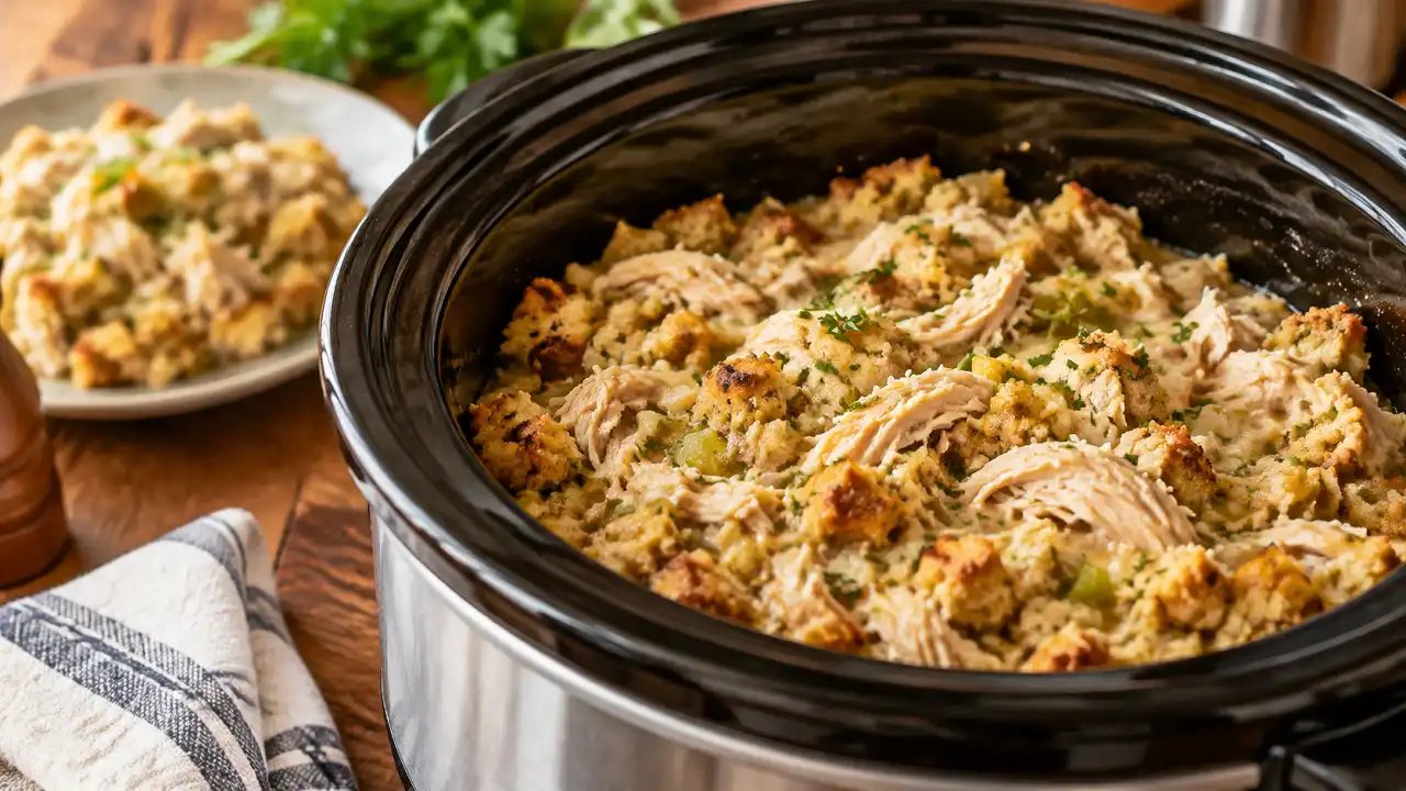 Chicken and Dressing Recipe in Crock Pot Simplify Supper